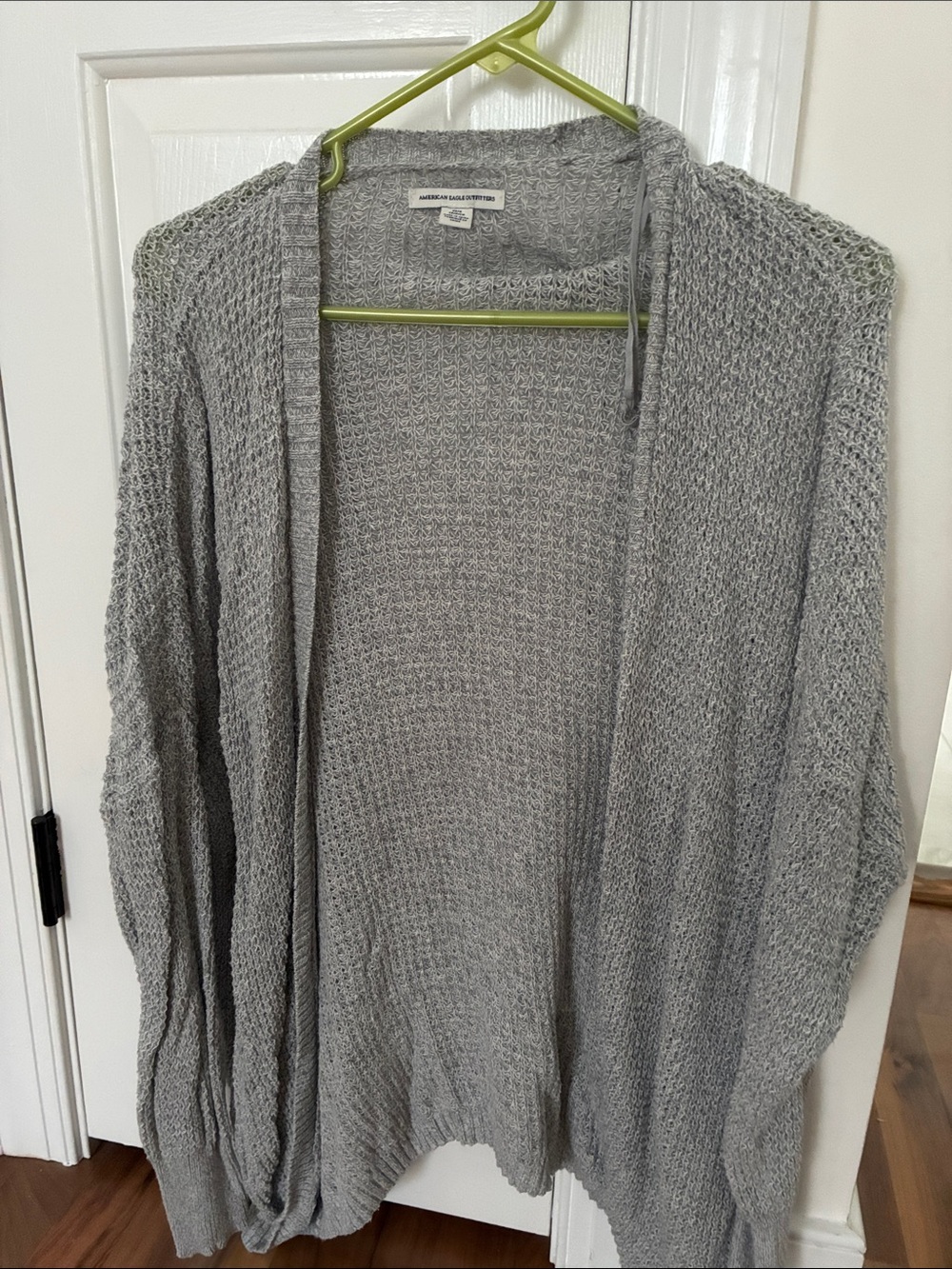 American Eagle Outfitters Light Gray Open-Front Knit Cardigan